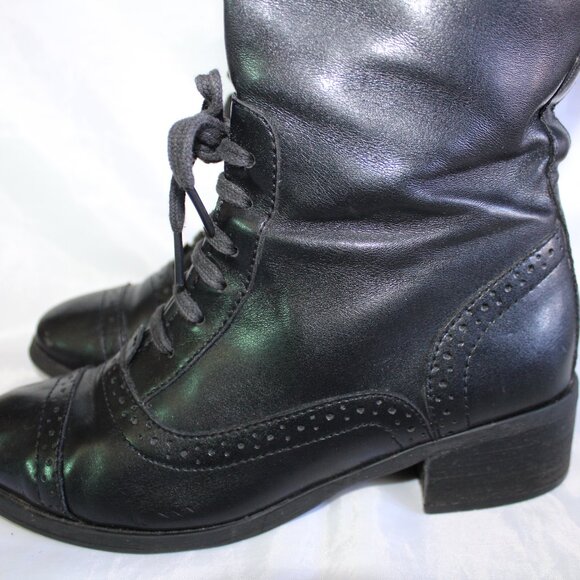 Tommy Hilfiger Women's Black Leather Riding Boots Lace-Up Detail ~6 ~ - Picture 3 of 16